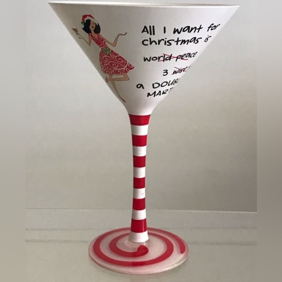 MUD PIE All I want for Christmas is a Double Martini Hand Painted Martini Glass - Picture 1 of 6